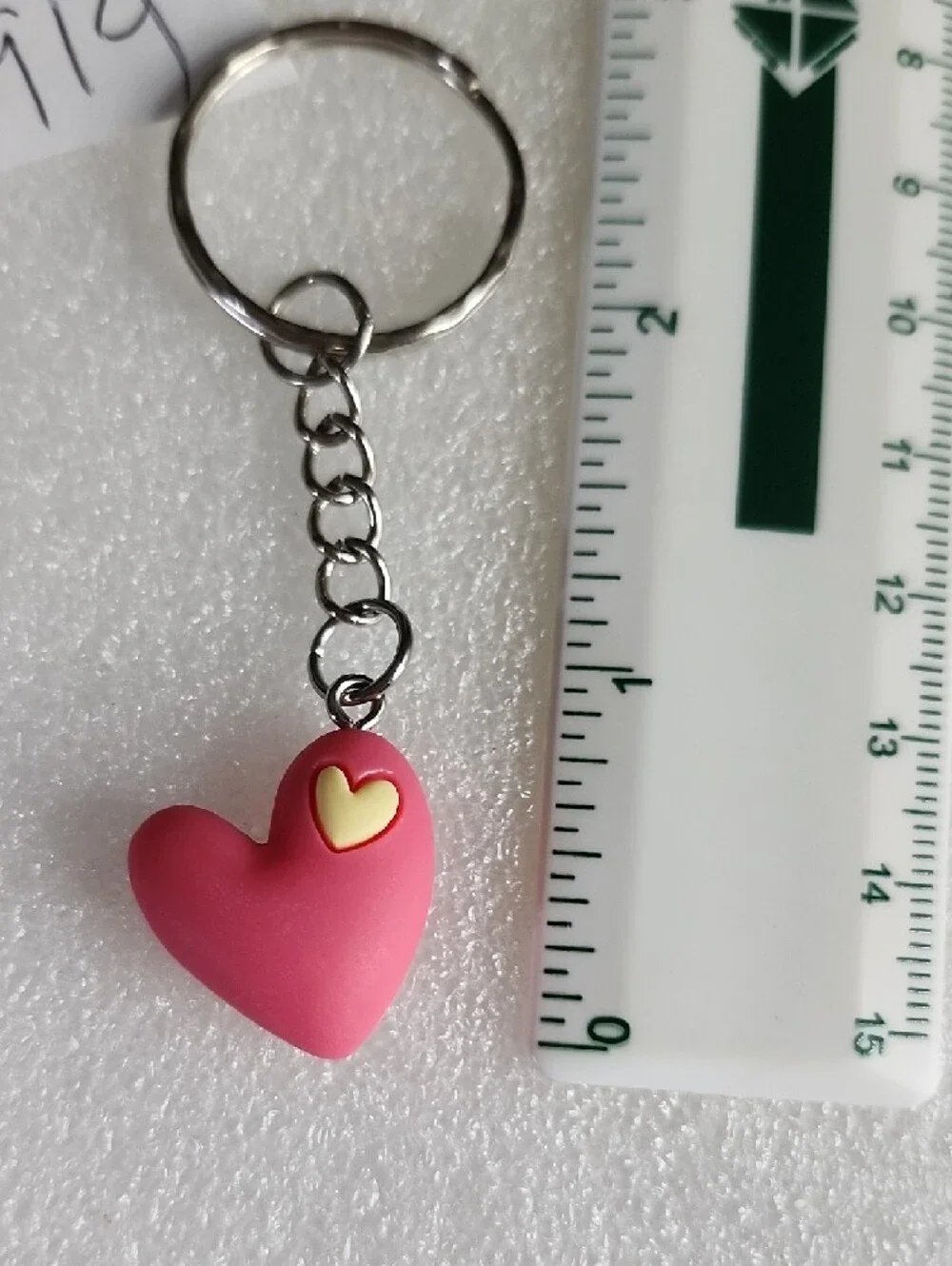 Hand Crafted Pink Heart Keychain with Yellow Accent